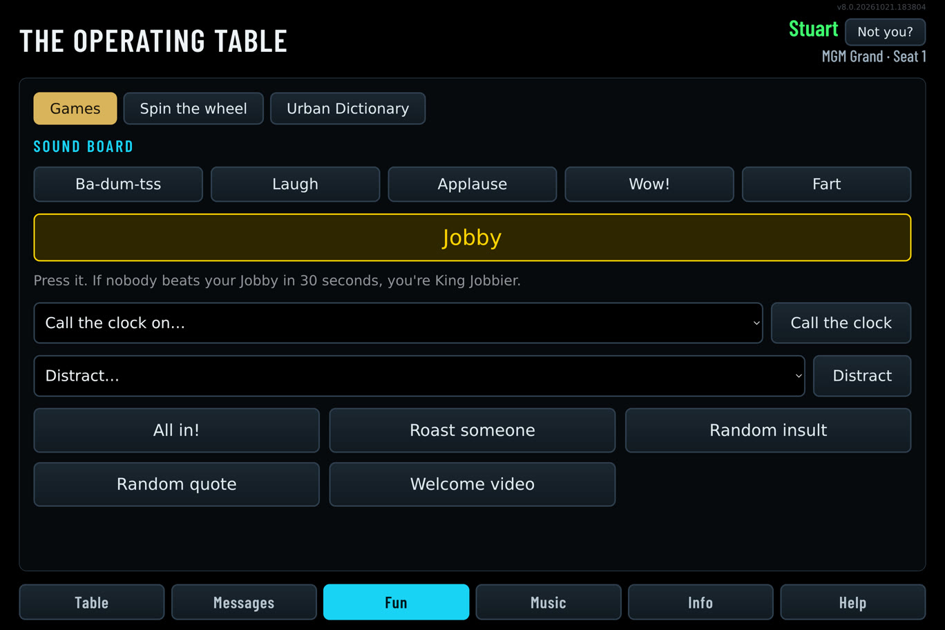 Fun: sound board, Jobby, call the clock, all in